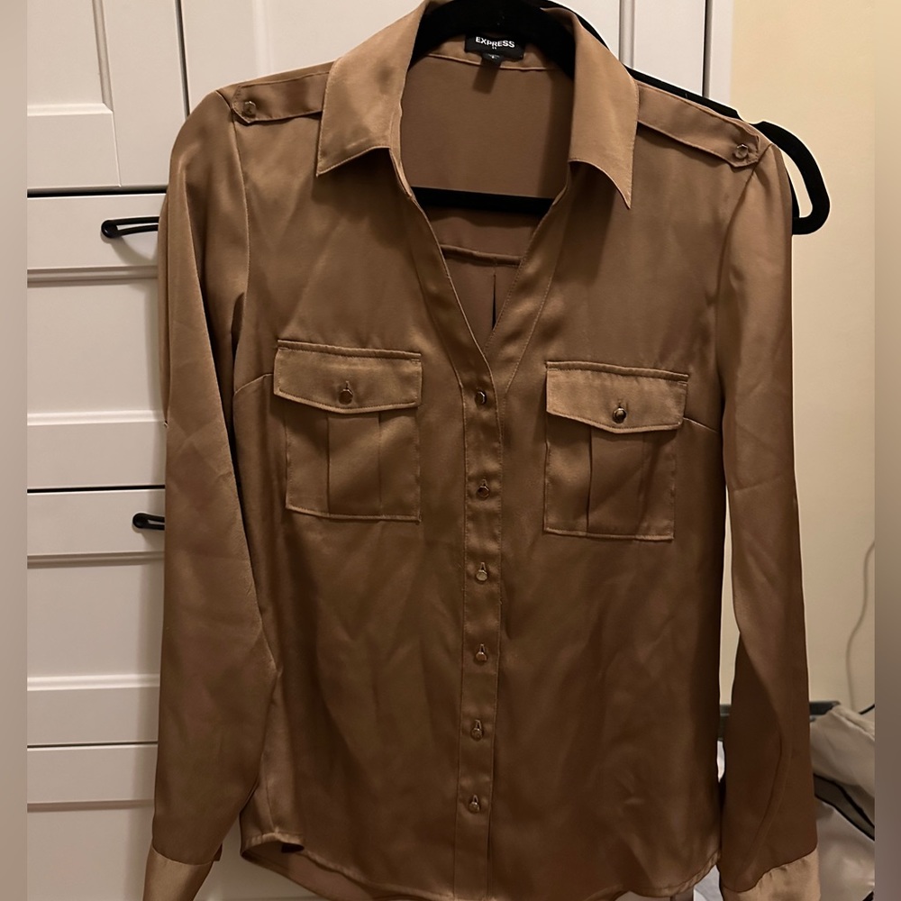 Camel Satin Button Up